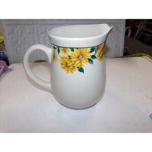 VINTAGE THOMSON POTTERY LARGE PITCHER FLORAL YELLOW SUNFLOWERS DESIGN